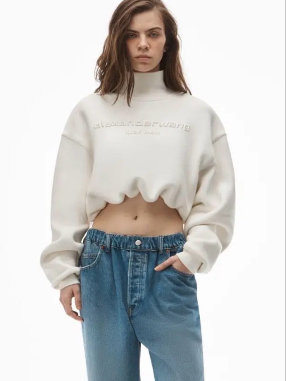 Alexander Wang Cropped Cream Logo Sweatshirt